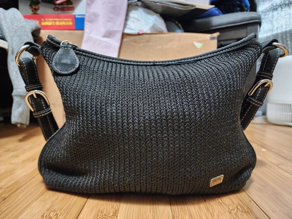 The Sak Purse Shoulder Bag Modern Classic BOHO Black Knit Casual Crochet 4521